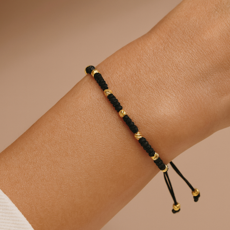 Textilarmband mit 15 Goldkugeln Gold 333/000