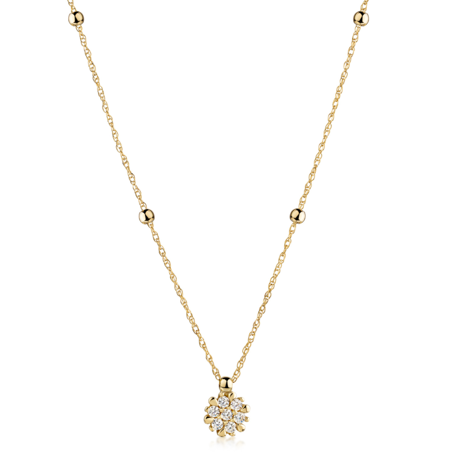 Collier 45/42cm mit 4 Kugeln und Anhänger 7 Zirkonia Gold 333/000