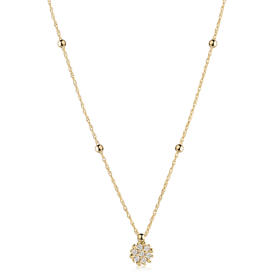 Collier 45/42cm mit 4 Kugeln und Anhänger 7 Zirkonia Gold 333/000