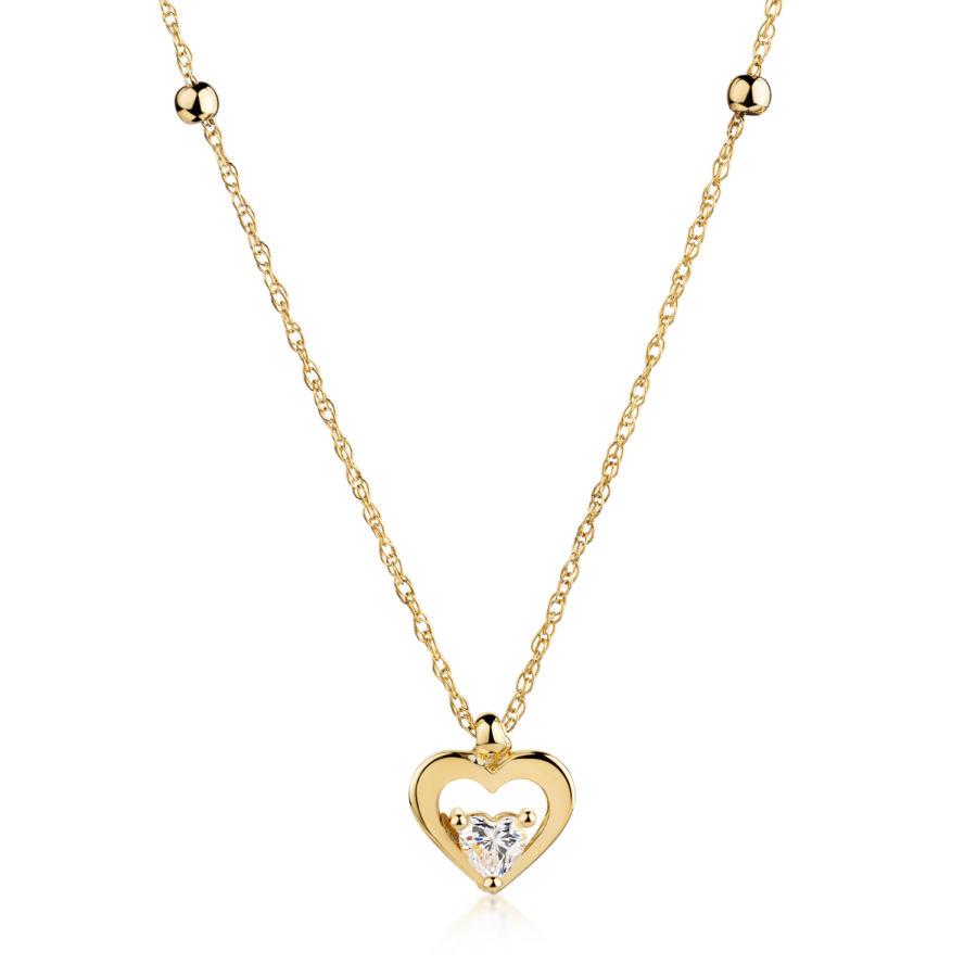 Collier 45/42cm mit 2 Kugeln und Anhänger Herz Zirkonia Gold 333/000