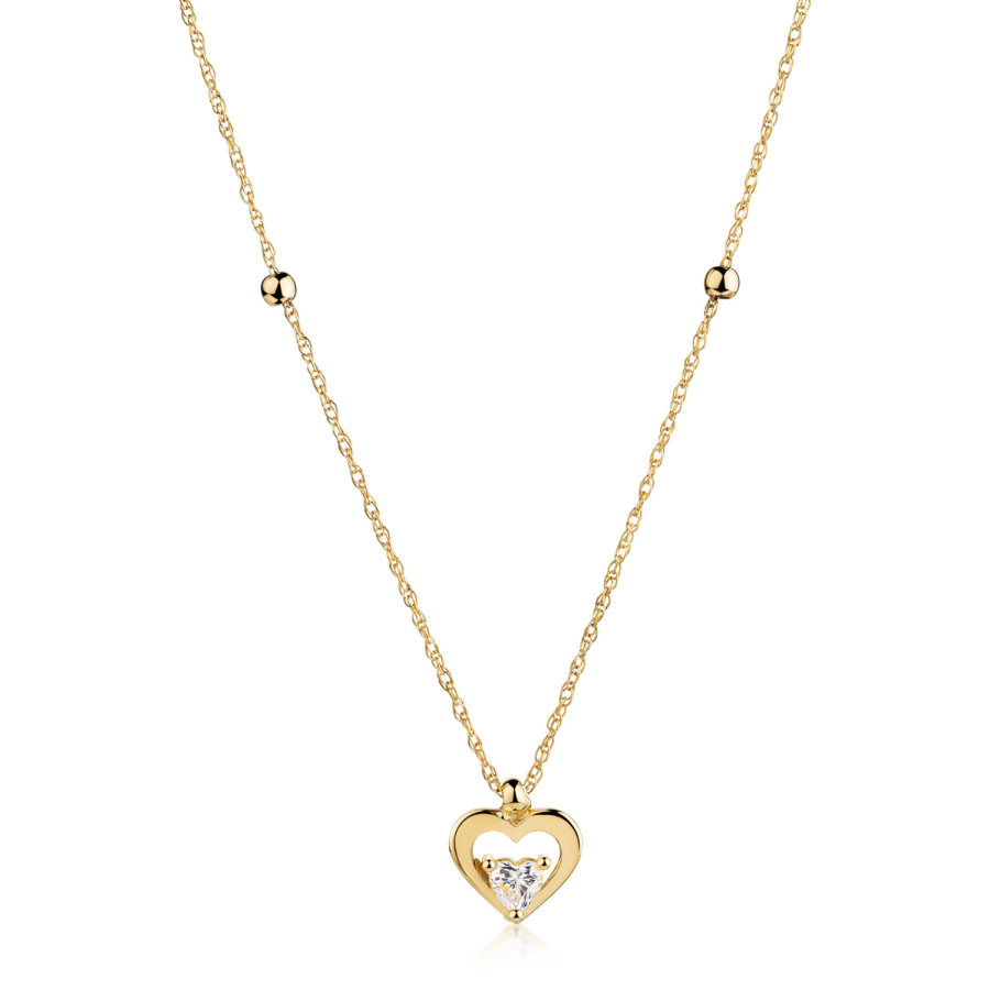 Collier 45/42cm mit 2 Kugeln und Anhänger Herz Zirkonia Gold 333/000