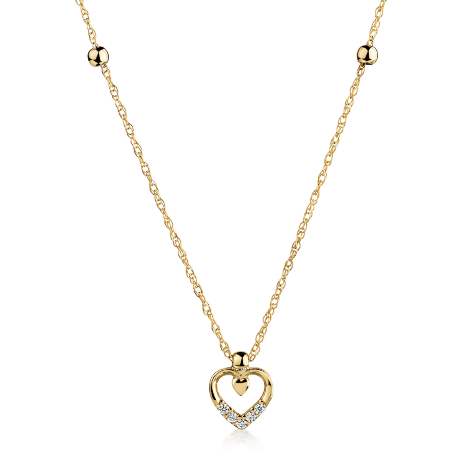 Collier 45/42cm mit 2 Kugeln und Anhänger Herz 5 Zirkonia Gold 333/000