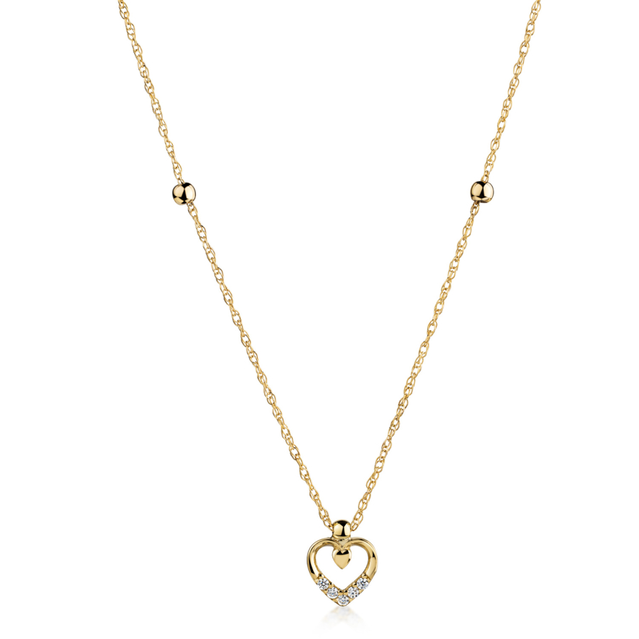 Collier 45/42cm mit 2 Kugeln und Anhänger Herz 5 Zirkonia Gold 333/000