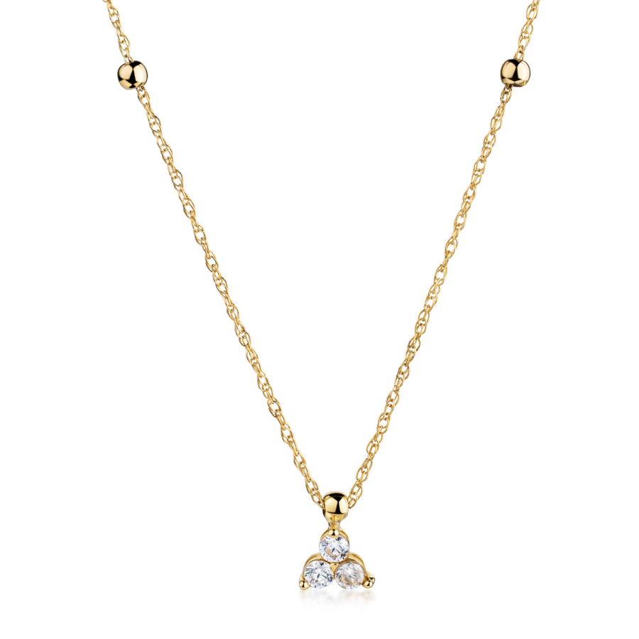 Collier 45/42cm mit 2 Kugeln und Anhänger 3 Zirkonia Gold 333/000