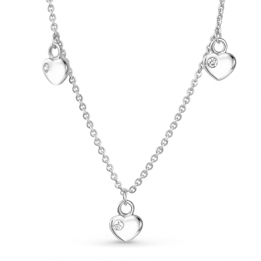 Collier mit 3 Herzen/Zirkonia 38cm lang Silber 925/000 rhodiniert