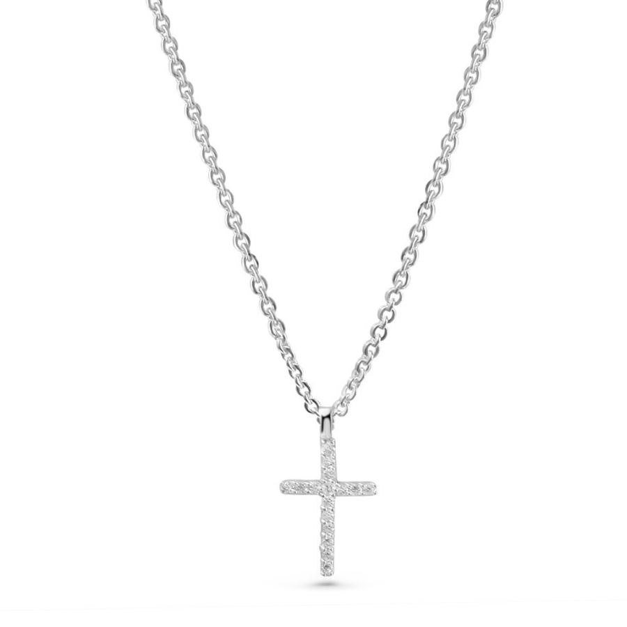 Collier mit Anhänger Kreuz 16 Zirkonia Silber 925/000 rhodiniert