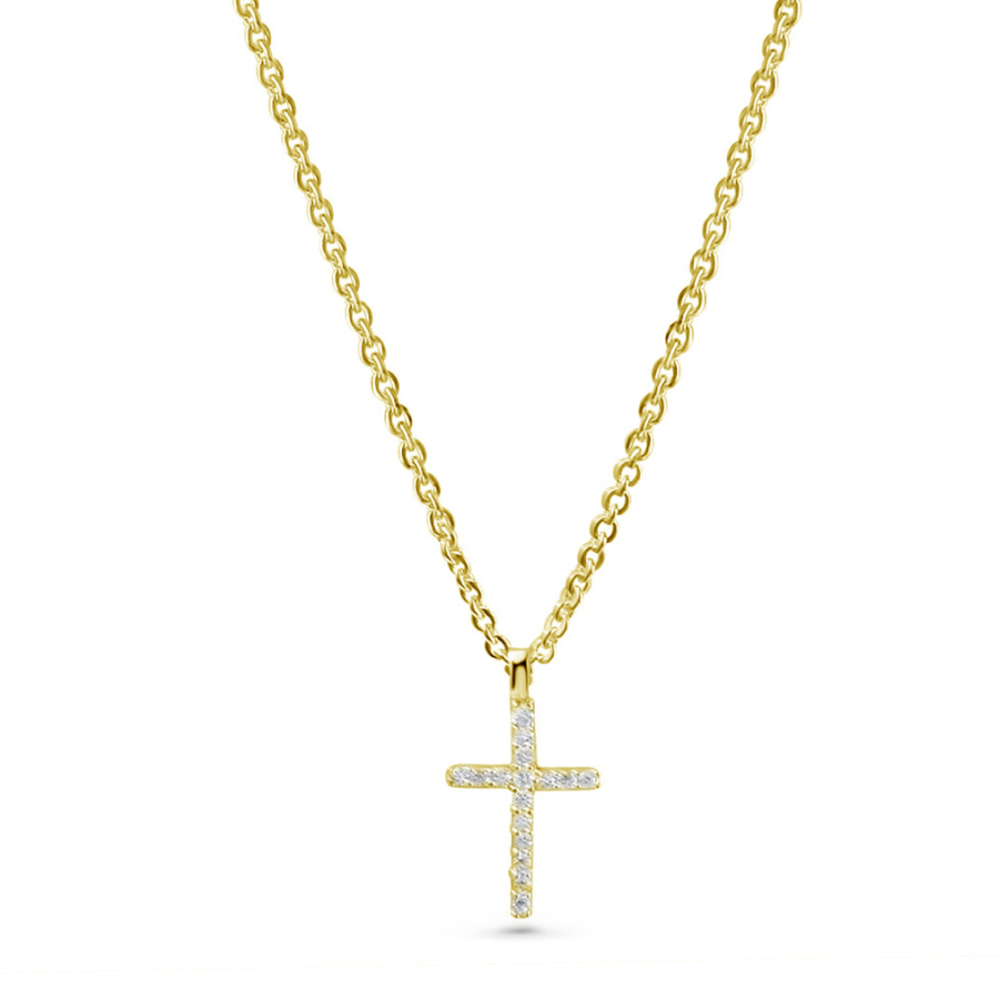 Collier mit Anhänger Kreuz 16 Zirkonia Silber 925/000 vergoldet