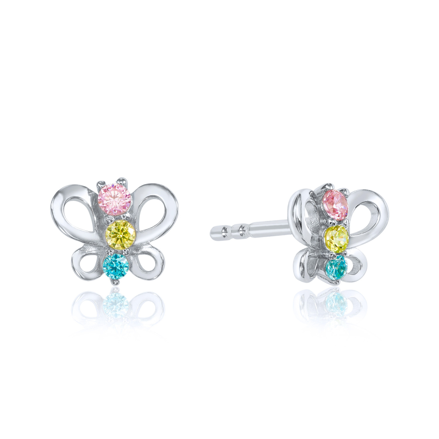 Ohrstecker Schmetterling mit 6 Zirkonia bunt Silber 925/000 rhodiniert