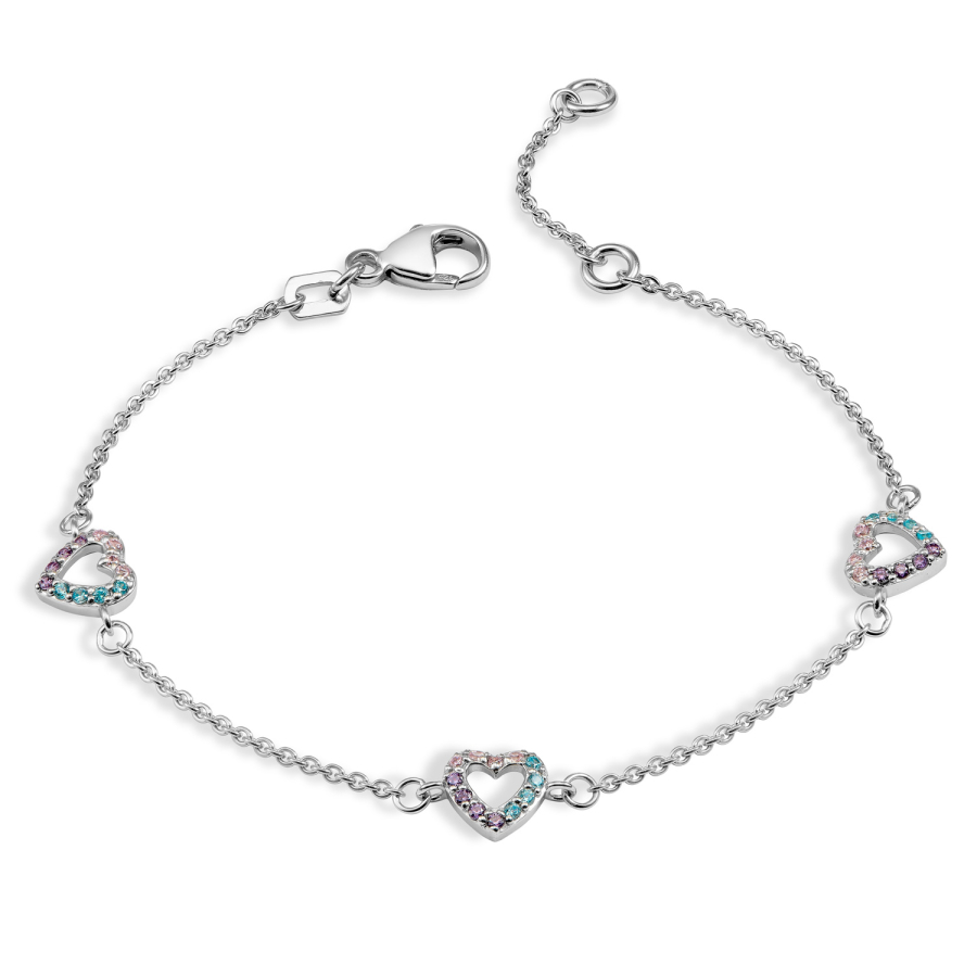 Kinderarmband 3 Herzen mit Zirkonia 14-16cm Silber 925/000 rhodiniert