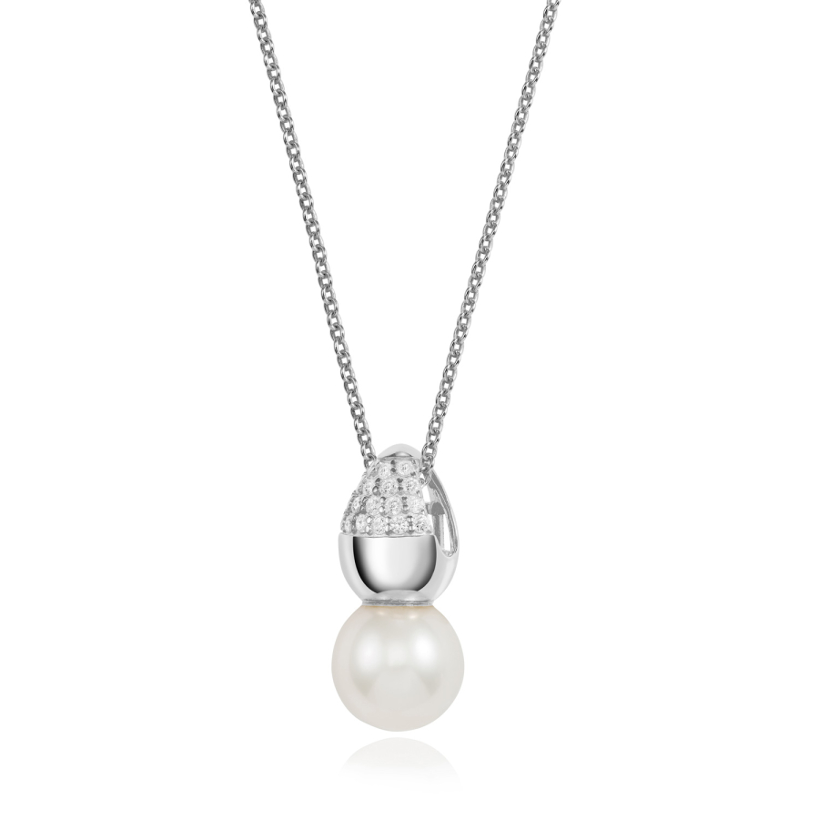 Anhänger mit Süßwasser-Zuchtperle 8-8,5mm und 18 Zirkonia Silber 925/000 rhodiniert
