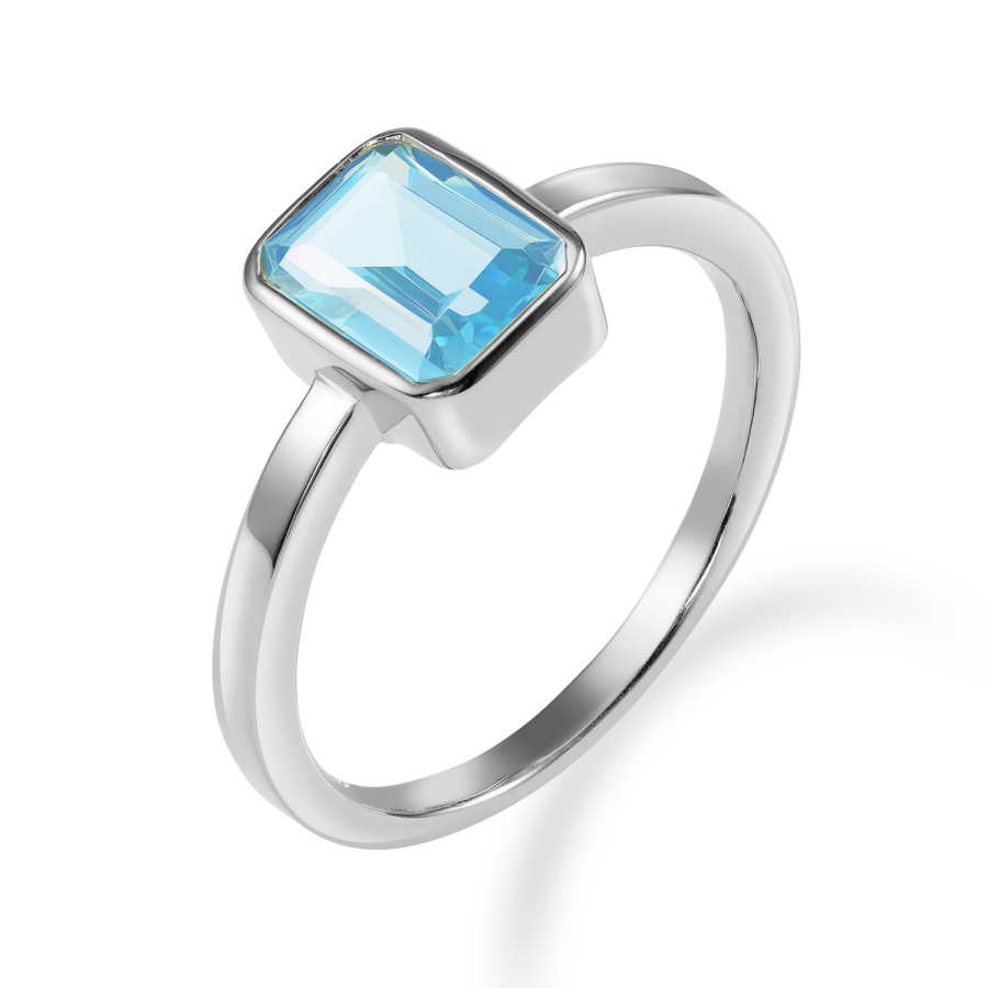 Damenring mit Oktagon Zirkonia aqua Silber 925/000 rhodiniert