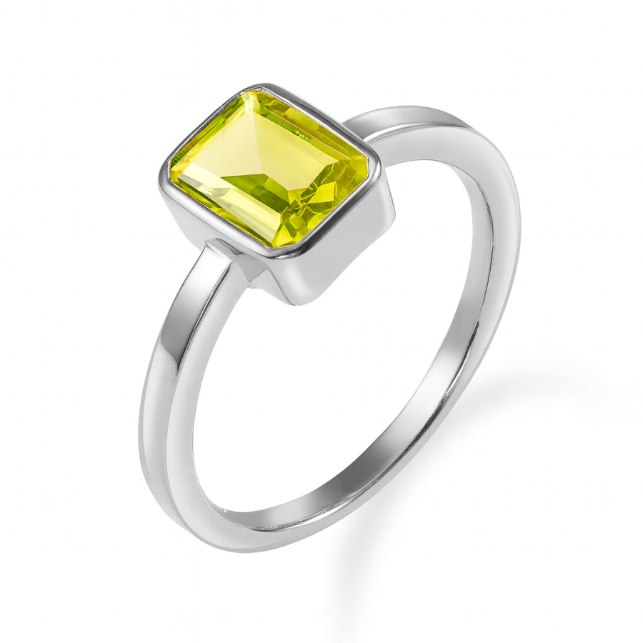 Damenring mit Oktagon Zirkonia peridot Silber 925/000 rhodiniert