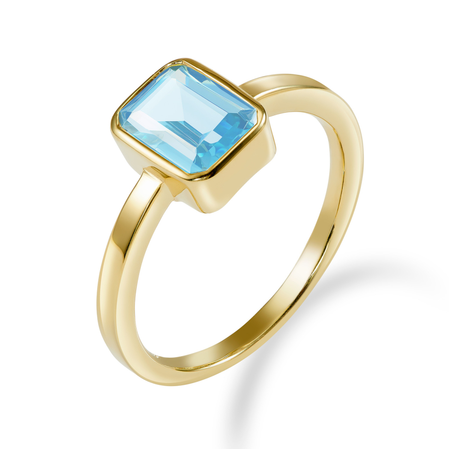 Damenring mit Oktagon Zirkonia aqua Silber 925/000 vergoldet