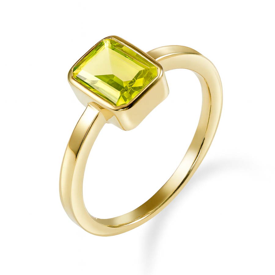 Damenring mit Oktagon Zirkonia peridot Silber 925/000 vergoldet