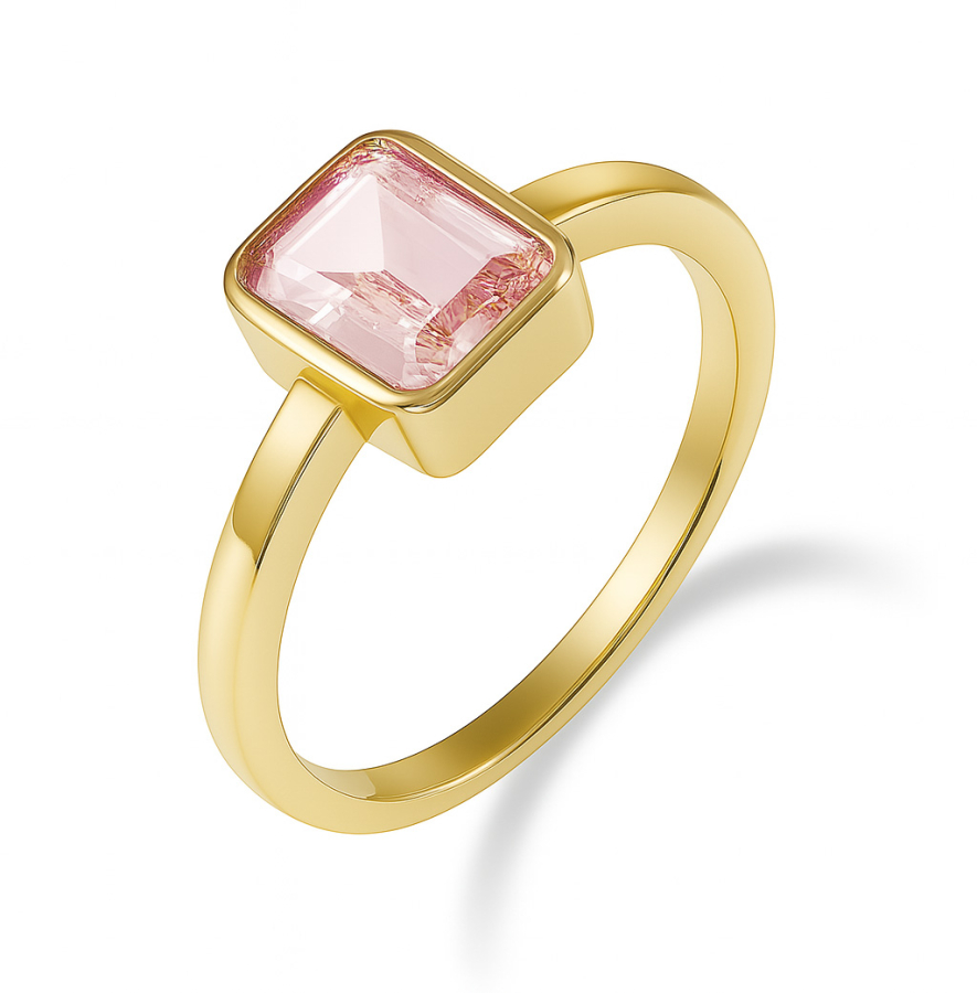 Damenring mit Oktagon Zirkonia pink Silber 925/000 vergoldet