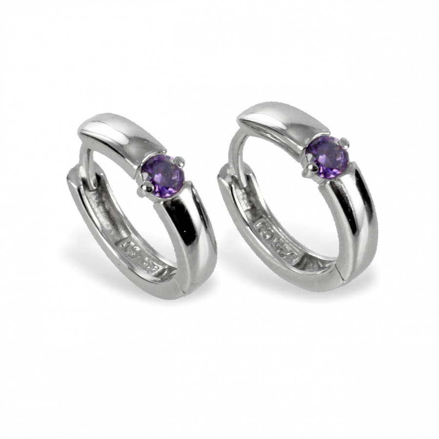 Klappcreolen 14mm mit Zirkonia amethystfarbig - Silber 925/000