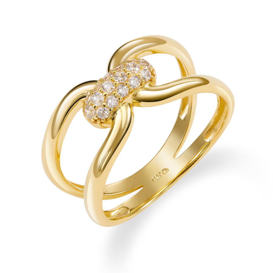 Damenring mit 16 Zirkonia Silber 925/000 vergoldet