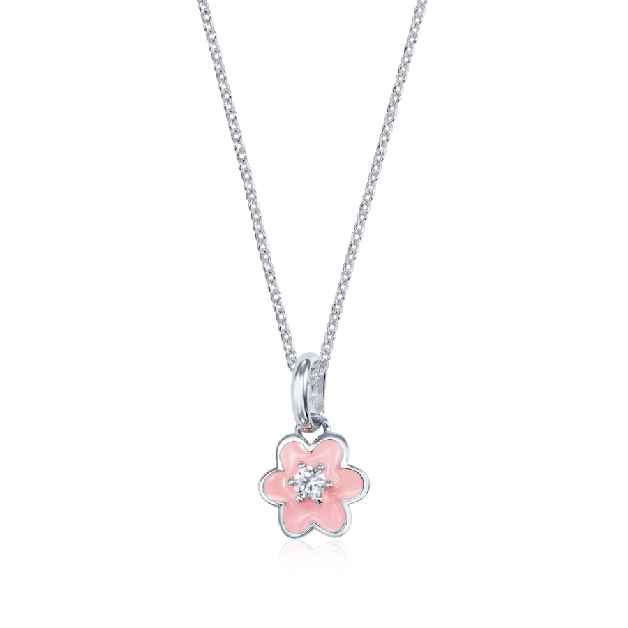 Anhänger Blume mit Zirkonia/Lack pink Silber 925/000 rhodiniert