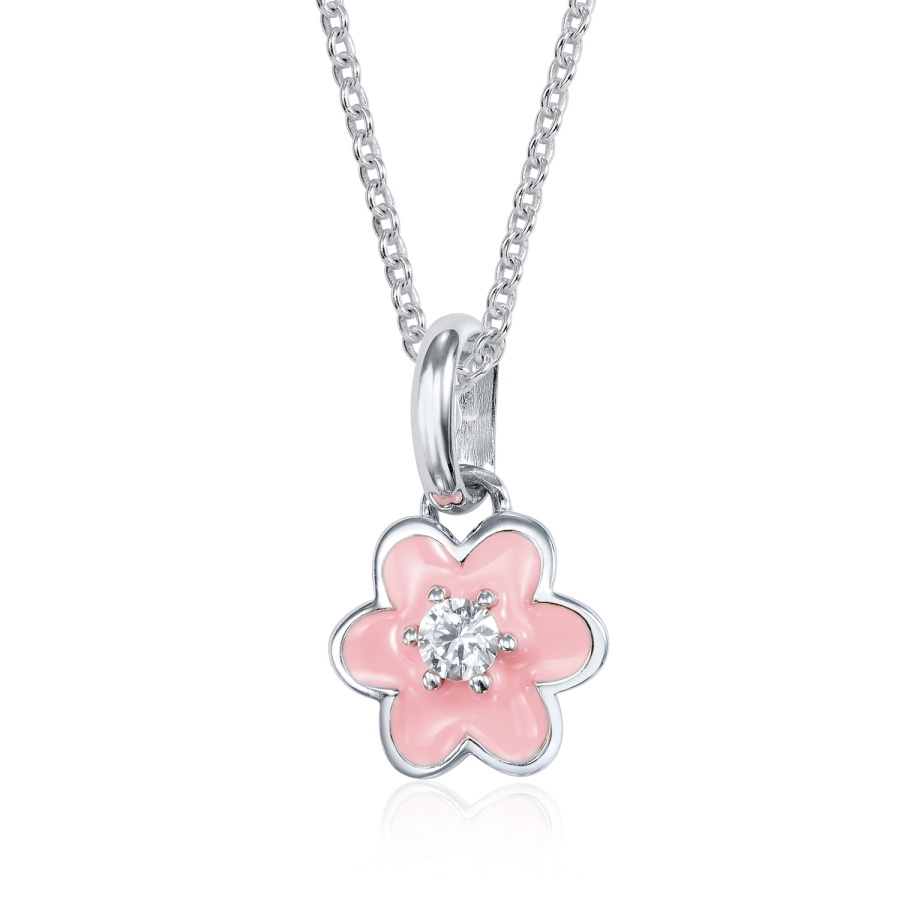 Anhänger Blume mit Zirkonia/Lack pink Silber 925/000 rhodiniert