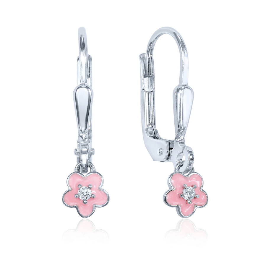 Ohrhänger Blume mit Zirkonia/Lack pink Silber 925/000 rhodiniert