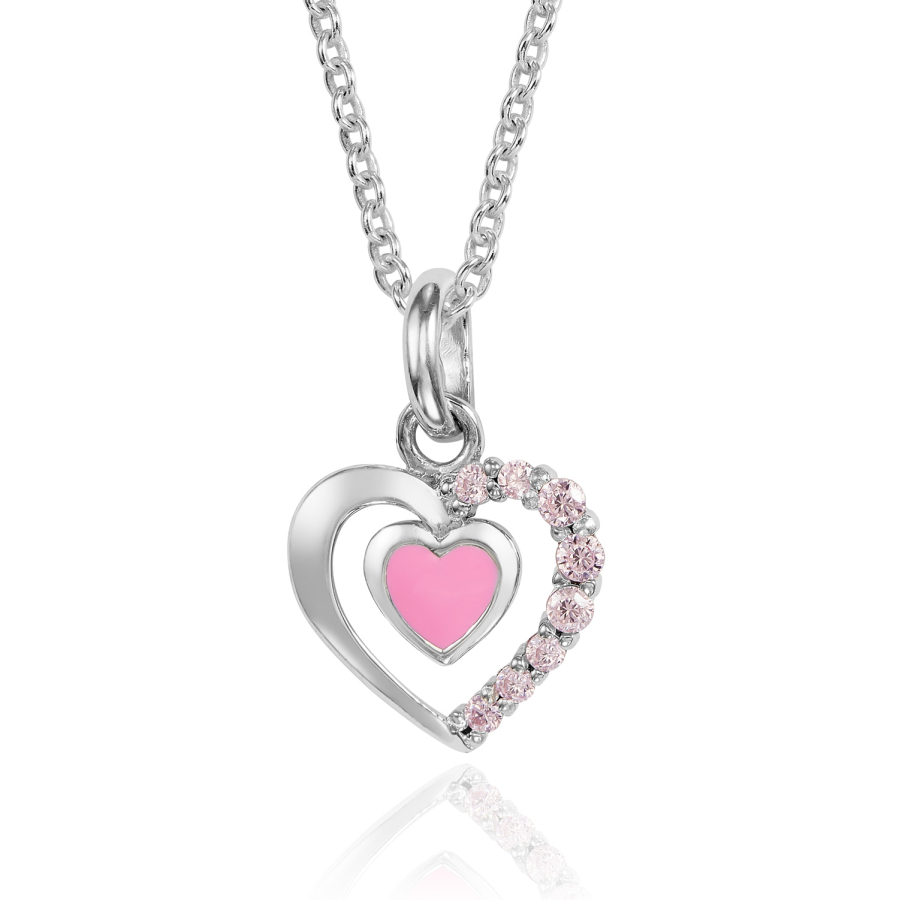 Anhänger Herz mit 8 Zirkonia/Lack pink Silber 925/000 rhodiniert