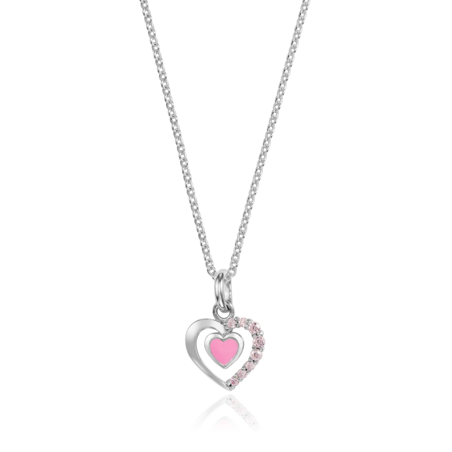 Anhänger Herz mit 8 Zirkonia/Lack pink Silber 925/000 rhodiniert