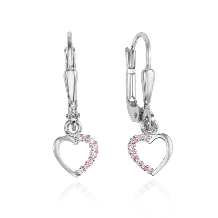 Ohrhänger Herz mit 16 Zirkonia pink Silber 925/000 rhodiniert