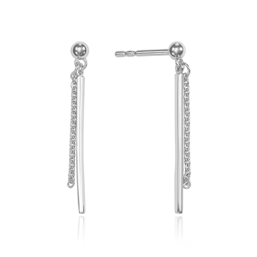 Ohrstecker Stab/Kette Silber 925/000 rhodiniert