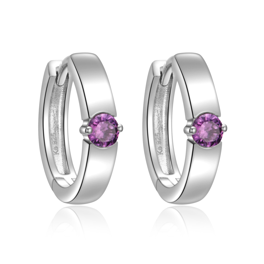 Klappcreolen 14mm mit Zirkonia amethystfarbig Silber 925/000