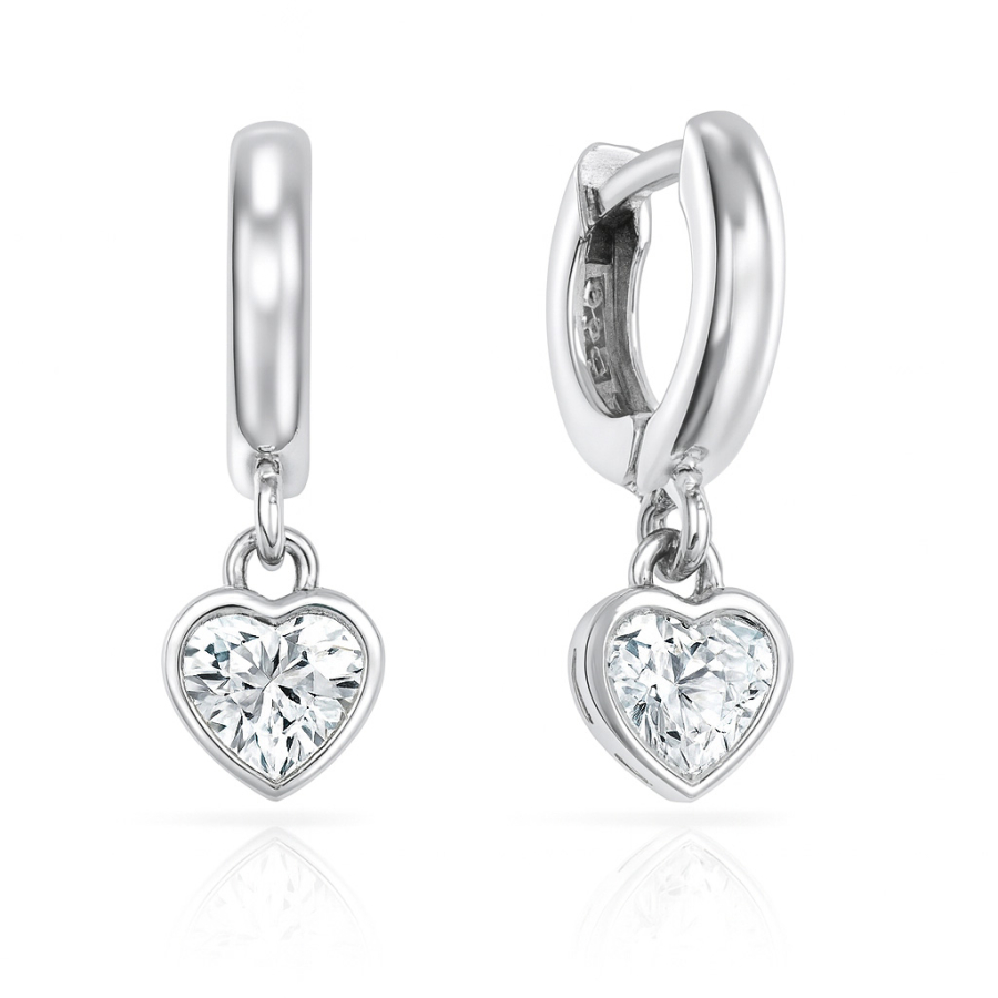 Klappcreolen Herz mit Zirkonia weiß Silber 925/000 rhodiniert
