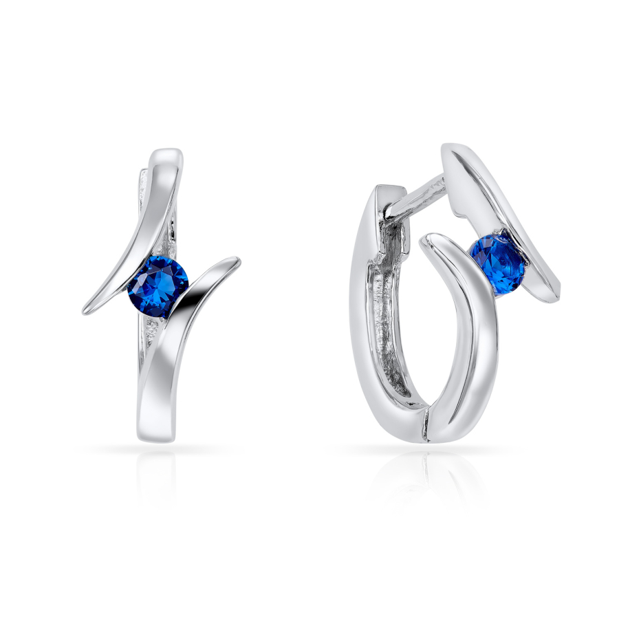 Klappcreolen 13mm mit Zirkonia safirblau Silber 925/000