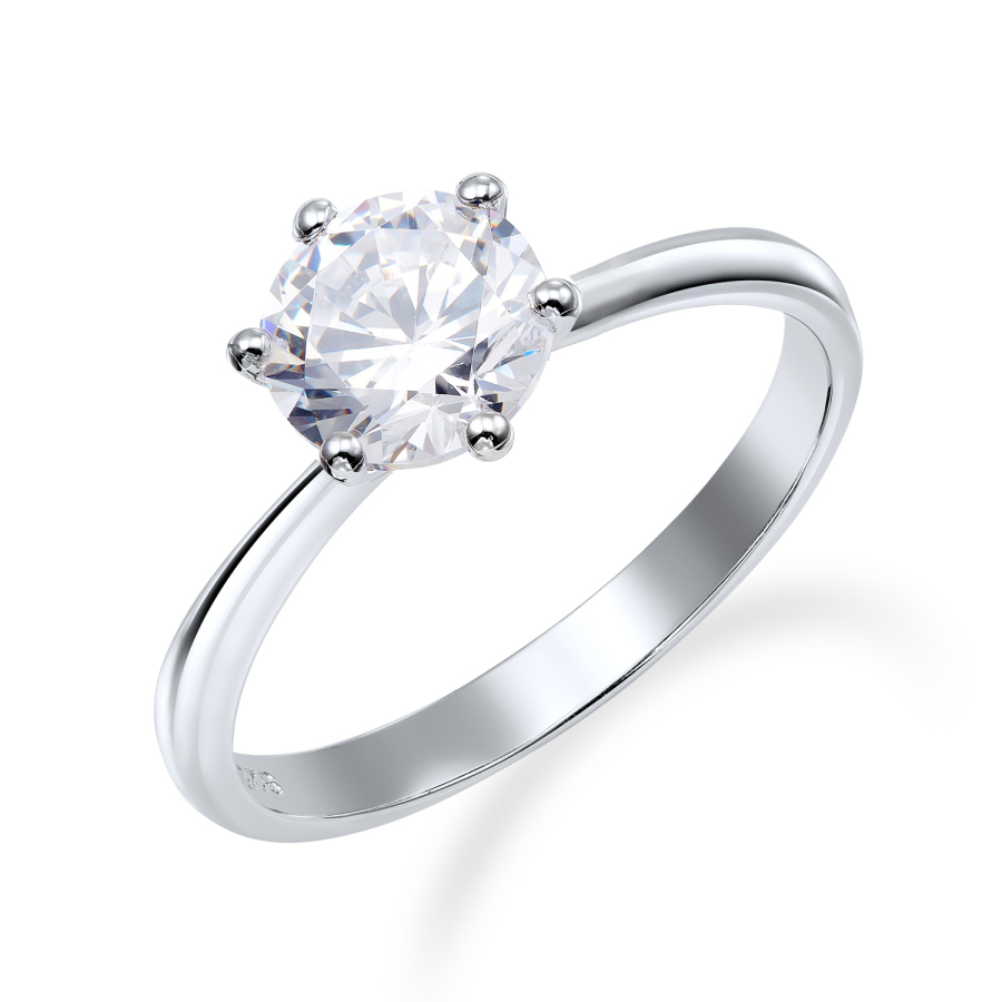 Ring Solitär Zirkonia 7mm Silber 925/000 rhodiniert