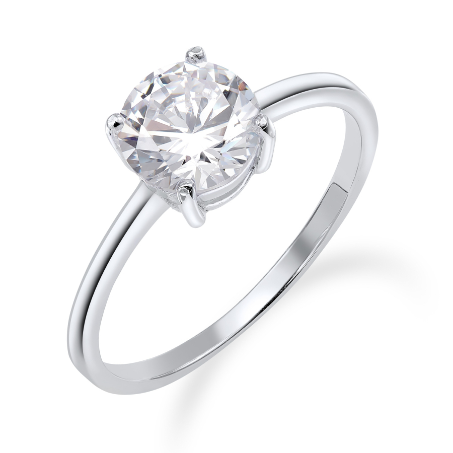 Ring Solitär Zirkonia 7mm Silber 925/000 rhodiniert