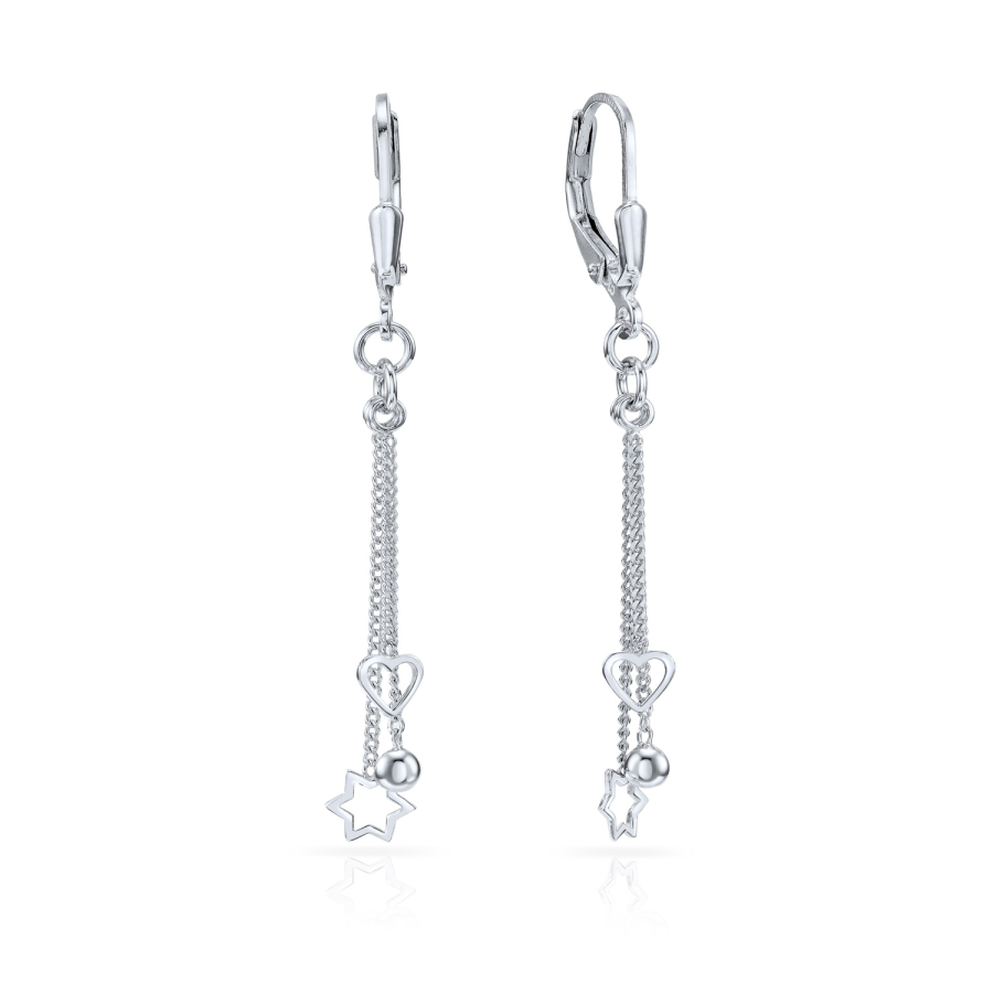 Ohrhänger mit Ketten-Behang Herz/Stern/Kugel Silber 925/000 rhodiniert