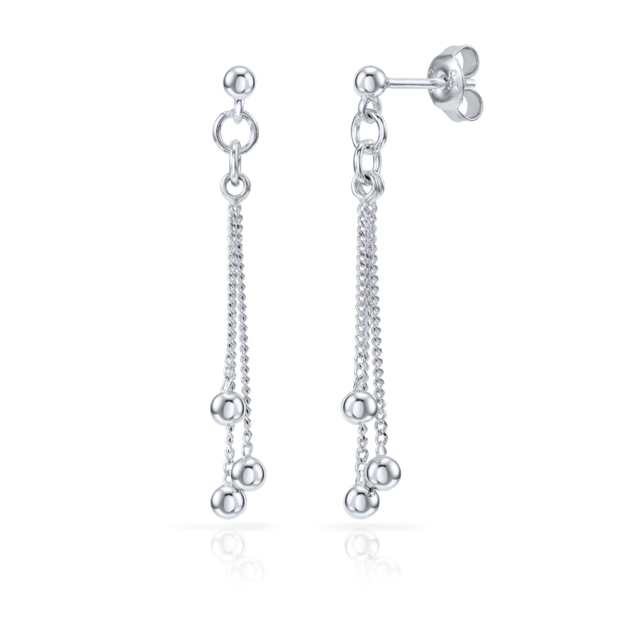 Ohrstecker mit Ketten-Behang und Kugeln Silber 925/000 rhodiniert