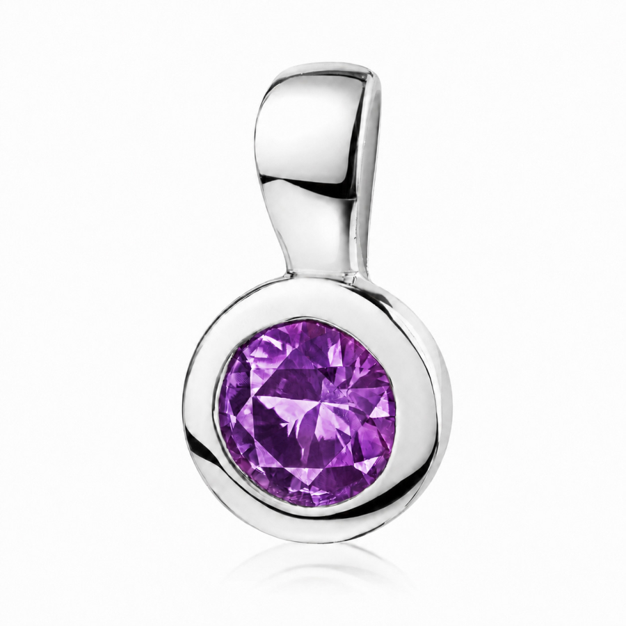 Anhänger Ø 7mm mit Zirkonia amethystfaben Ø 5mm Silber 925/000 rhodiniert