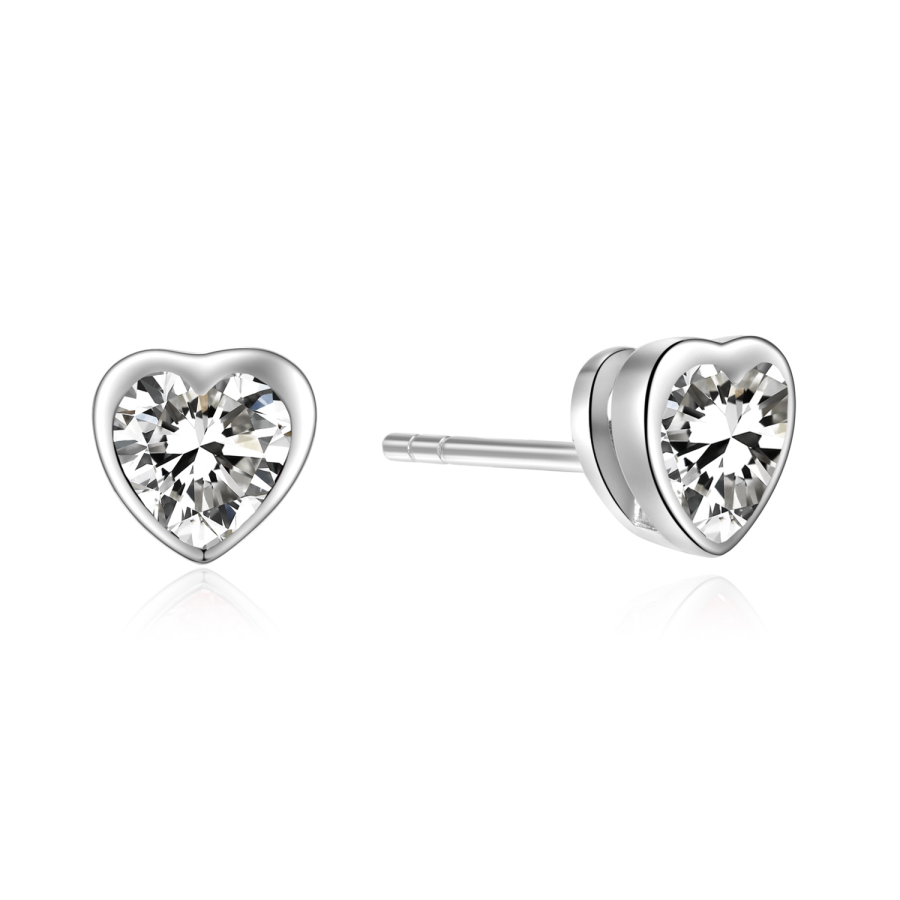 Ohrstecker Herz mit Zirkonia weiss Silber 925/000 rhodiniert