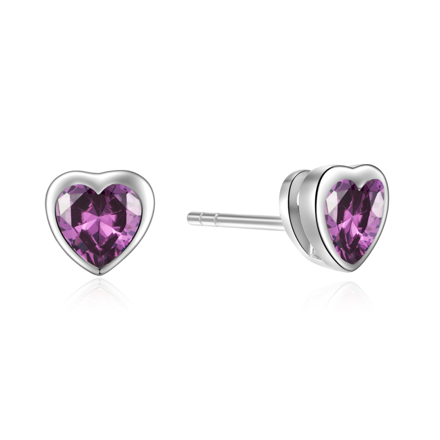 Ohrstecker Herz mit Zirkonia amethystfarben Silber 925/000 rhodiniert