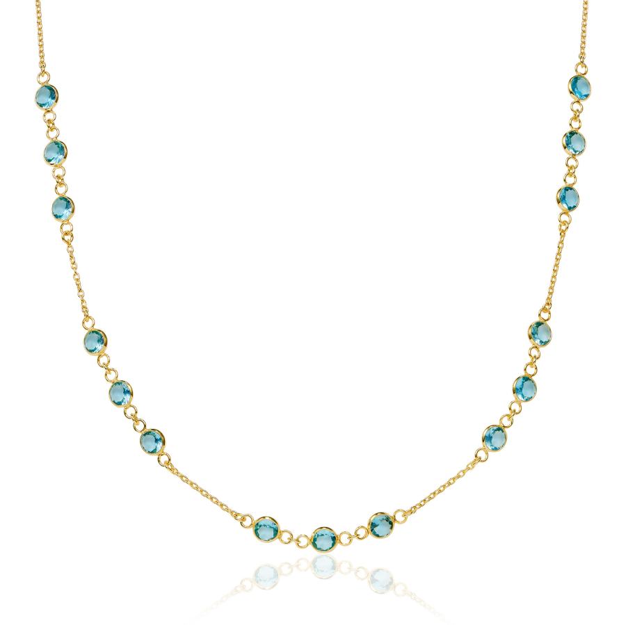 Collier mit 15 Zirkonia blau Silber 925/000 vergoldet
