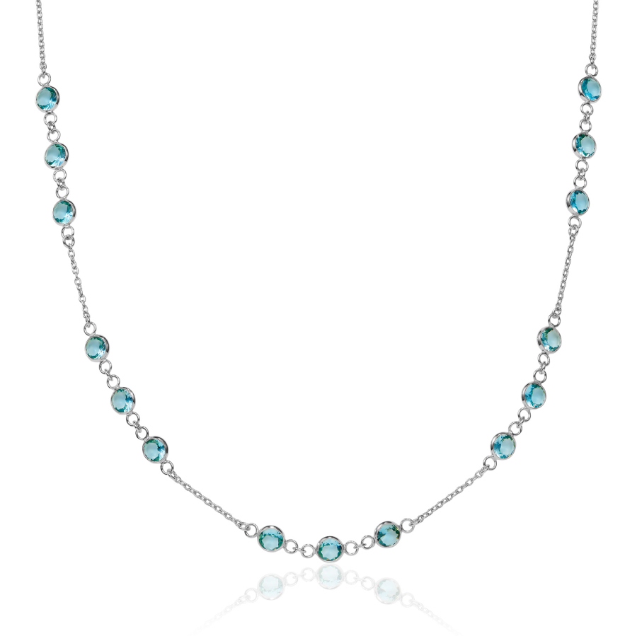 Collier mit 15 Zirkonia blau Silber 925/000 rhodiniert