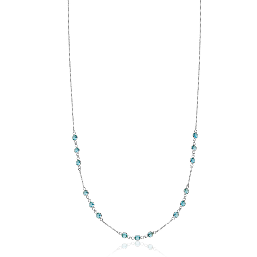 Collier mit 15 Zirkonia blau Silber 925/000 rhodiniert