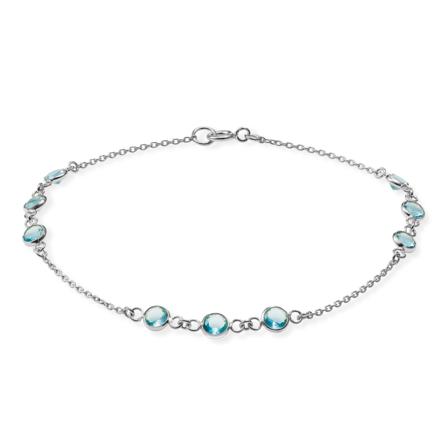 Armband mit 9 Zirkonia blau Silber 925/000 rhodiniert