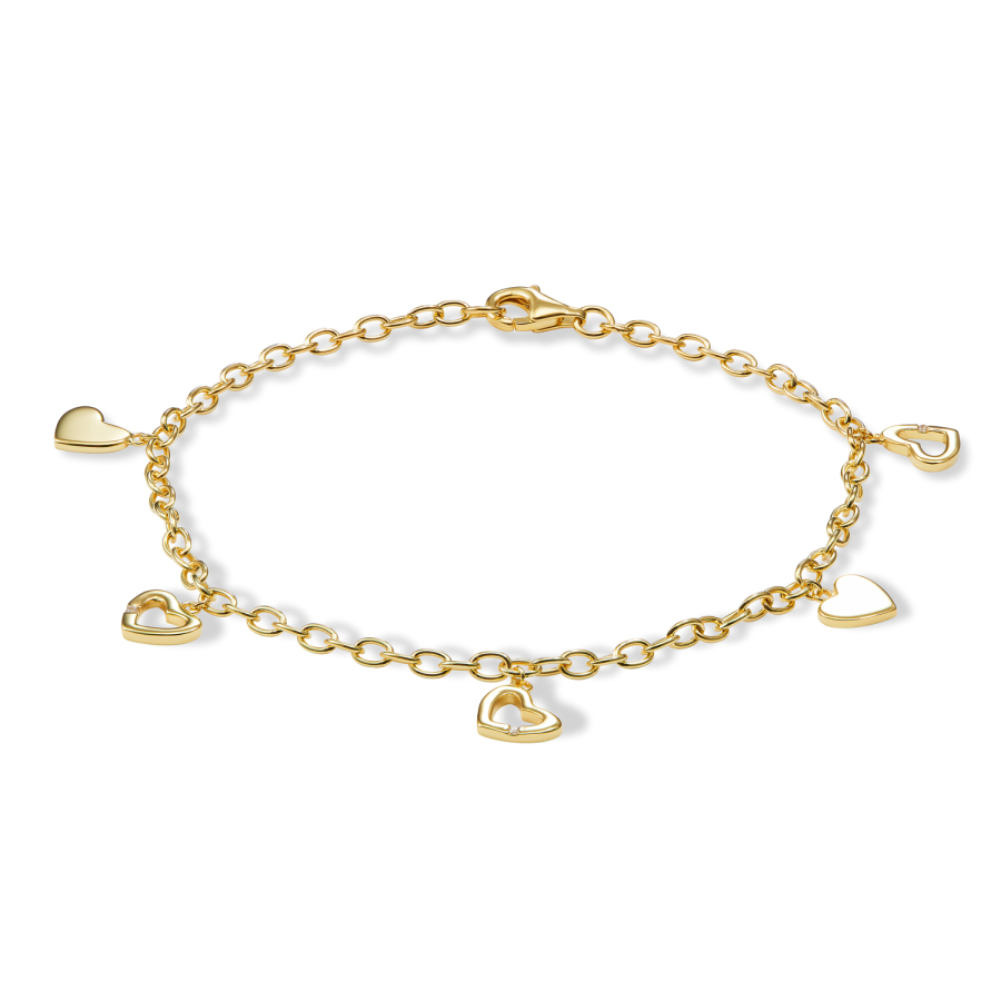 Armband mit 5 Herzen Silber 925/000 vergoldet