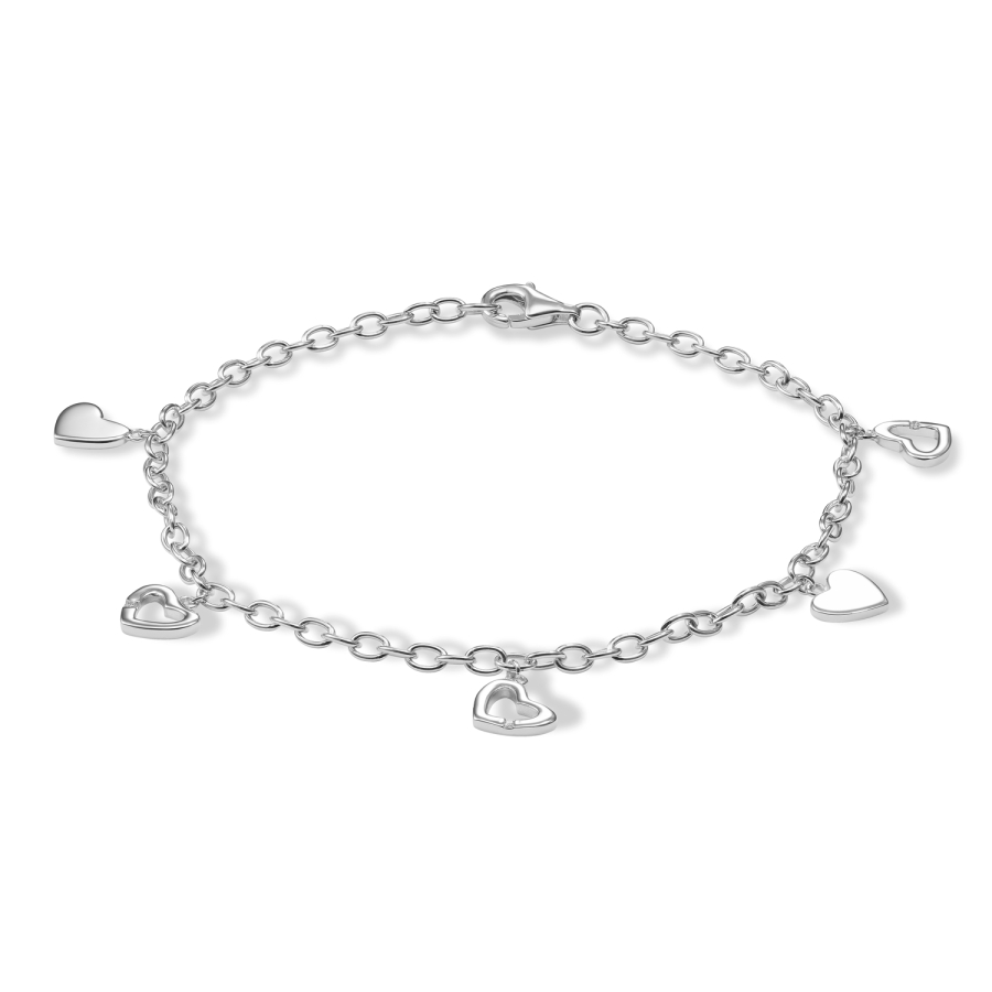 Armband mit 5 Herzen Silber 925/000 rhodiniert