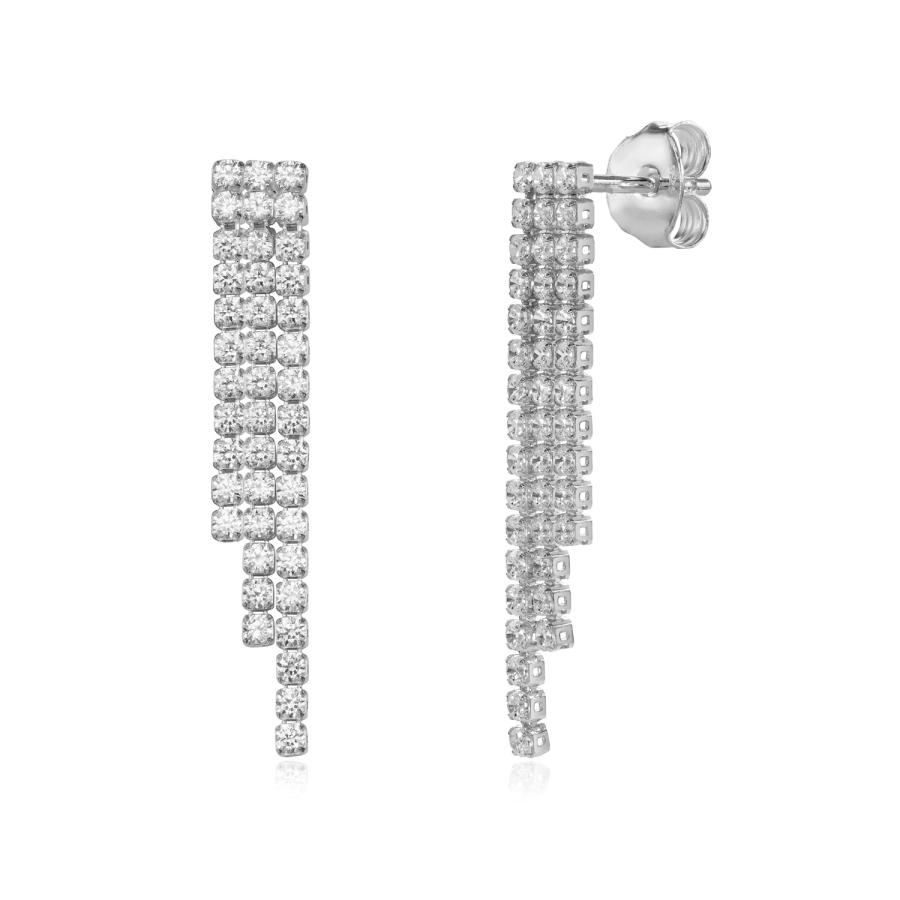 Ohrstecker 3-rhg. mit 84 Zirkonia Silber 925/000 rhodiniert