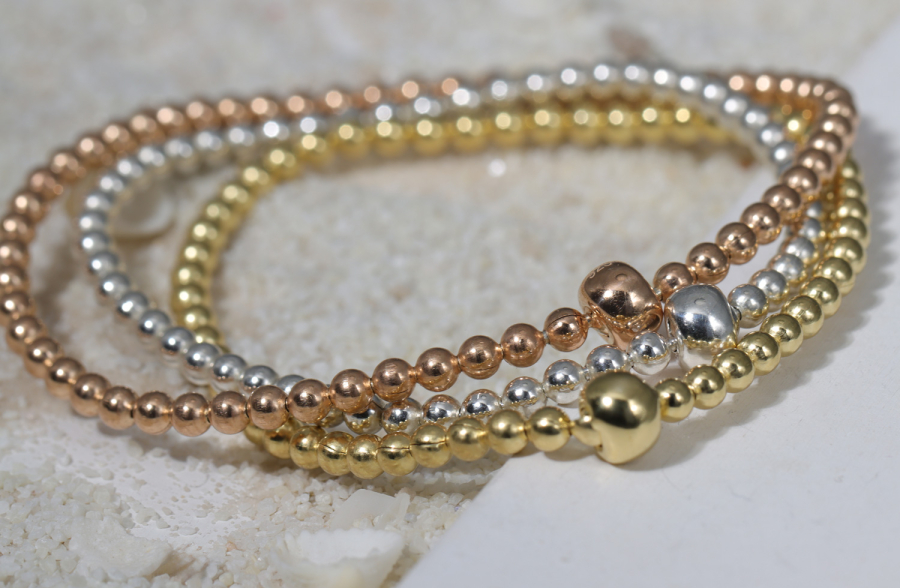 Kugelarmband Ø 3mm elastisch 16cm Silber 925/000 vergoldet