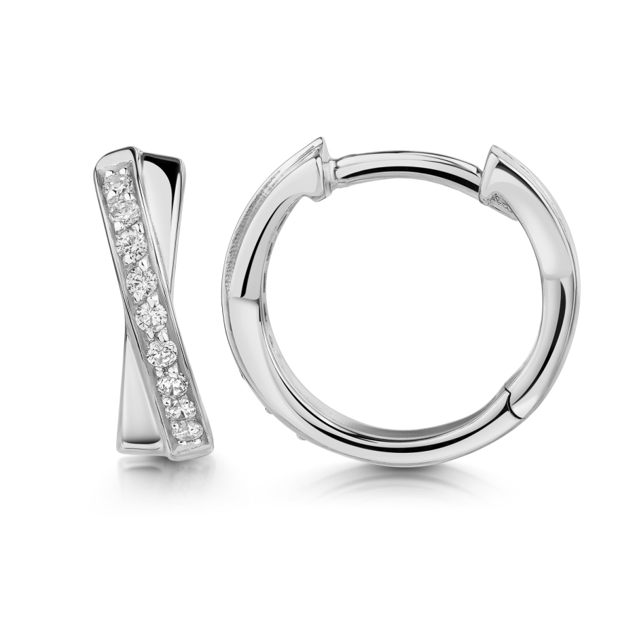 Klappcreolen 18 Zirkonia Silber 925/000 rhodiniert