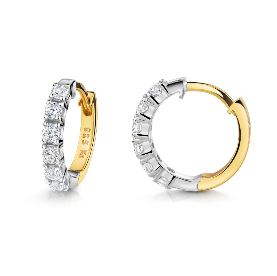 Klappcreolen mit 12 Zirkonia Silber 925/000 bicolor