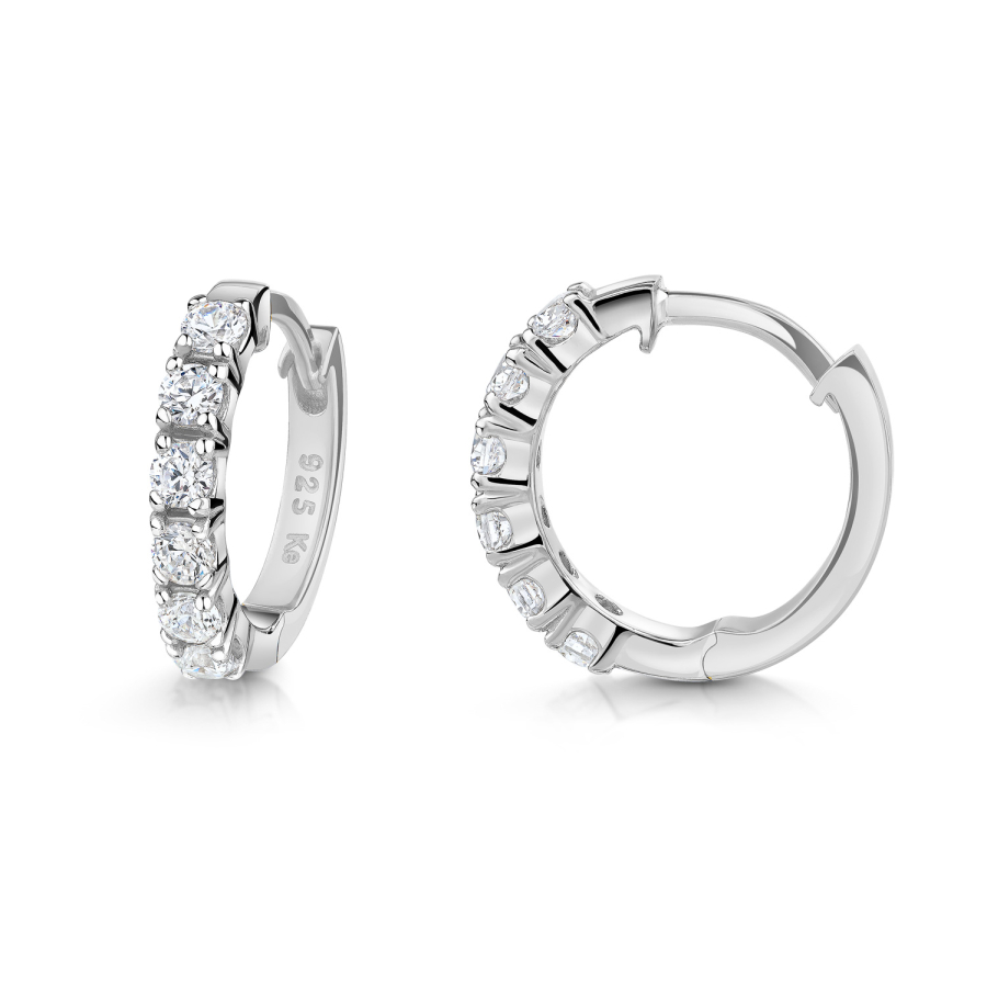 Klappcreolen mit 12 Zirkonia Silber 925/000 rhodiniert