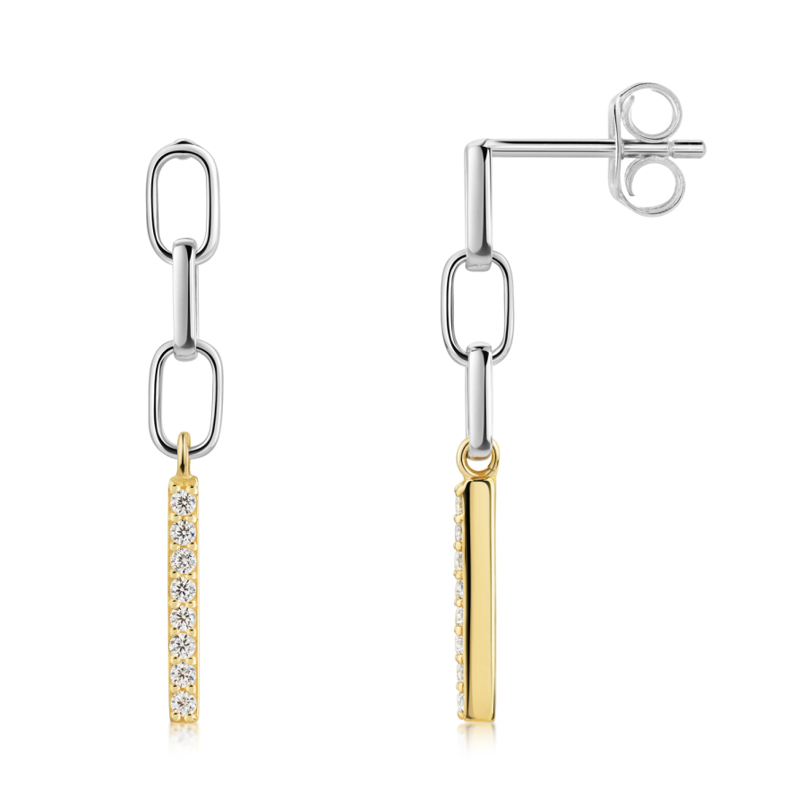 Ohrstecker mit Behang und 16 Zirkonia Silber 925/000 rhodiniert & vergoldet